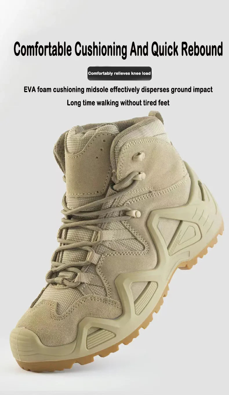 Bottes de combat résistantes en beige avec semelle en EVA pour un confort optimal et une marche prolongée
