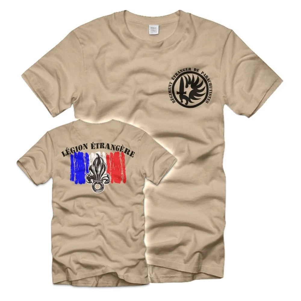 T-shirt camo légion beige avec logo et drapeau français pour les fans de la Légion étrangère