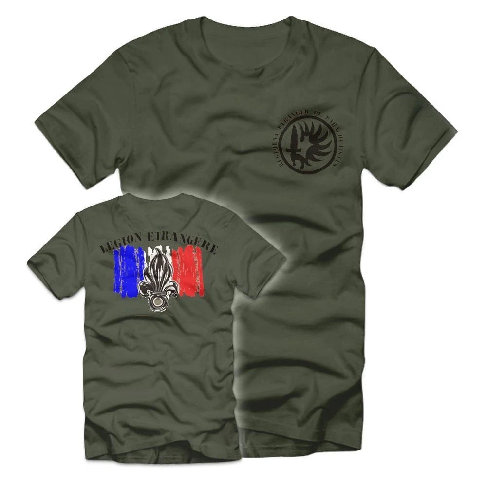 T-shirt camo légion en vert avec logo sur le devant et drapeau français au dos