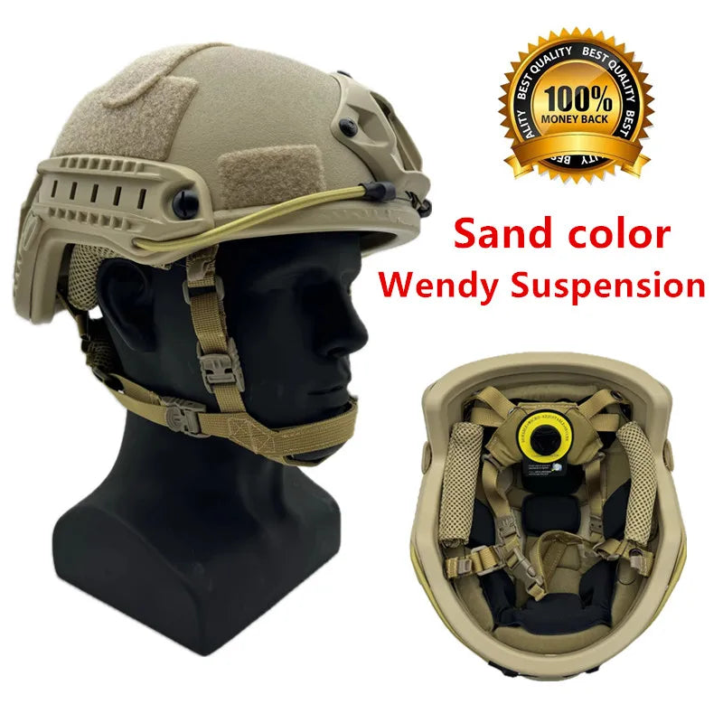 Casque tactique NIJ IIIA couleur sable avec suspension Wendy pour protection optimale