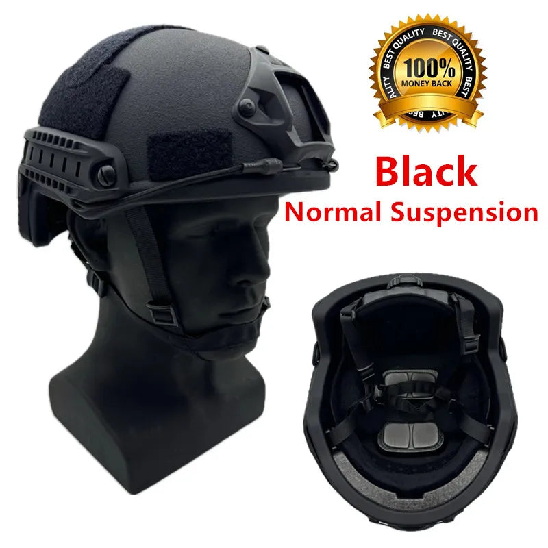 Casque tactique NIJ IIIA noir avec suspension normale pour une protection optimale