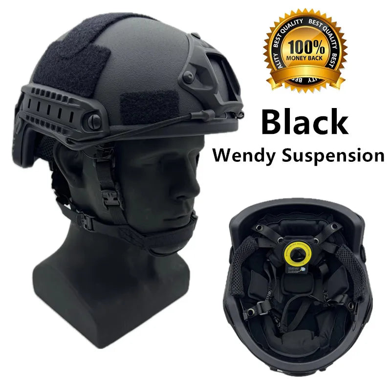 Casque tactique NIJ IIIA en noir avec suspension Wendy pour protection optimale