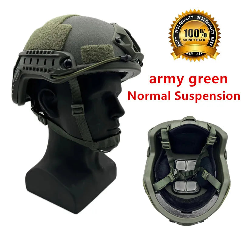 Casque tactique NIJ IIIA en vert armée avec suspension normale et rembourrage intérieur