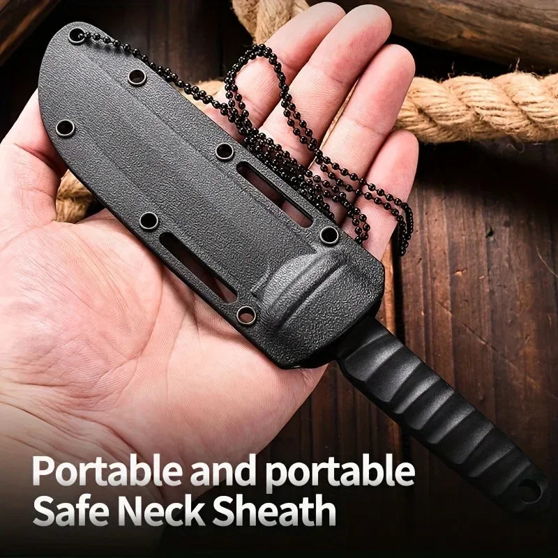 Couteau de survie haute dureté avec étui de cou portable et sécurité renforcée