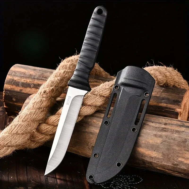Couteau de survie haute dureté avec lame en acier et étui en nylon, idéal pour les aventures en plein air
