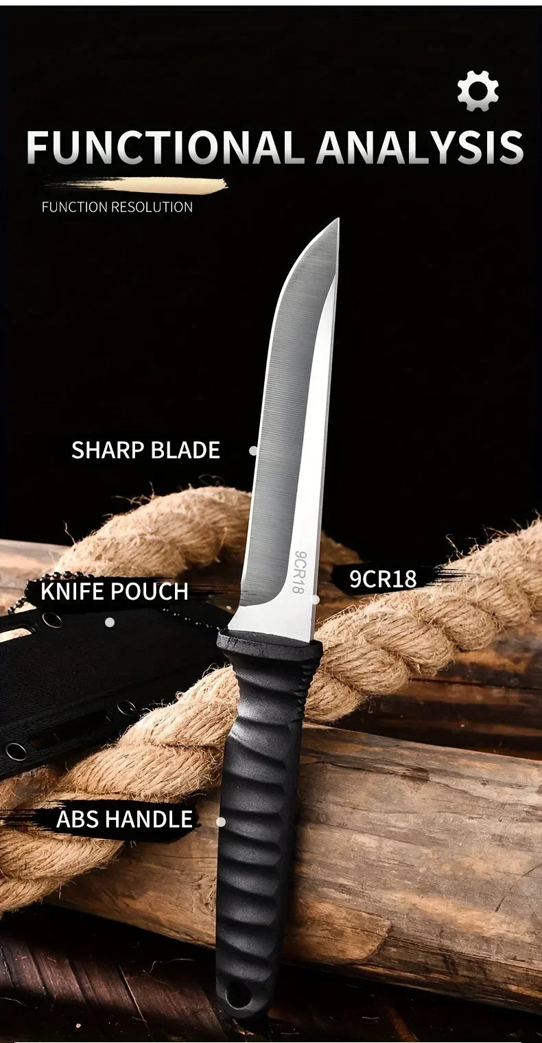 Couteau de survie haute dureté avec lame tranchante et poignée en ABS pour les aventures en plein air