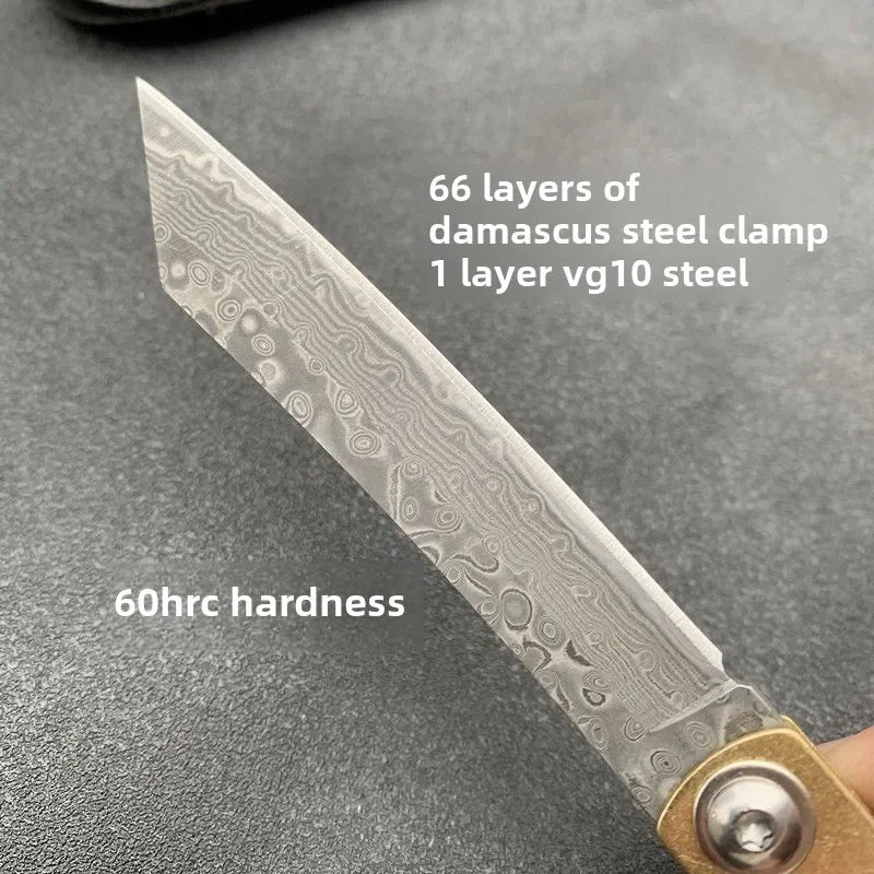 Lame de couteau pliant Higonokami en acier damassé avec 66 couches et 60hrc de dureté