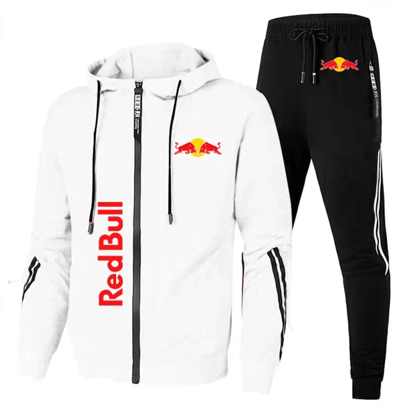 Ensemble Red Bull comprenant un sweat à capuche blanc et un pantalon noir avec logo Red Bull
