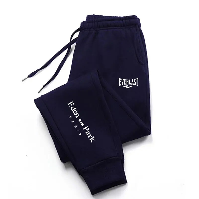 Pantalon gym Everlast en bleu foncé avec cordon de serrage et logo brodé