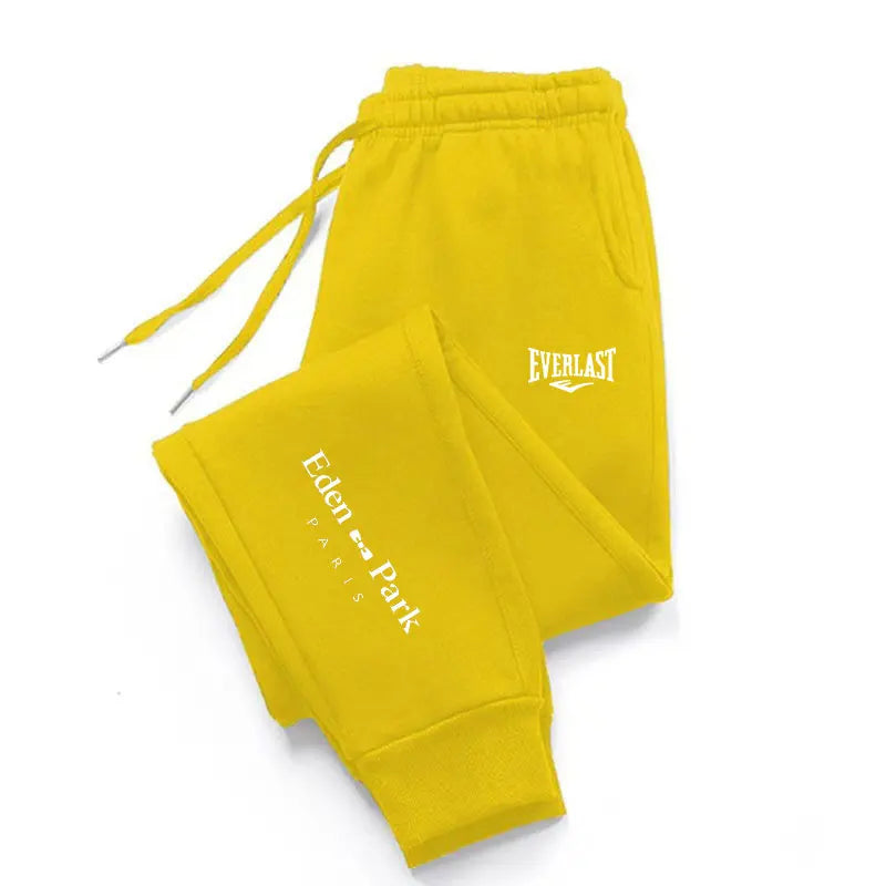 Pantalon gym Everlast en jaune avec taille élastique et cordon ajustable pour un confort optimal