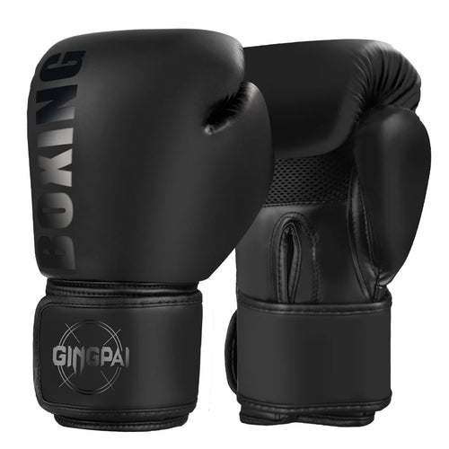 Gants de boxe noirs GINGPAI avec rembourrage confortable pour l'achat gants de boxe en ligne