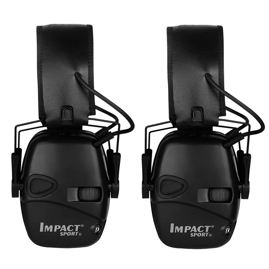 Casque anti-bruit tactique Impact Sport en noir, conçu pour la protection auditive optimale