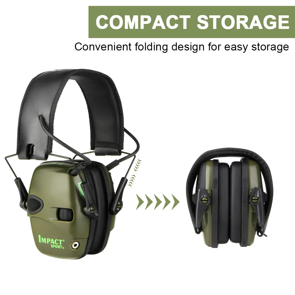 Casque anti-bruit tactique Impact Sport avec conception pliable pour un rangement facile