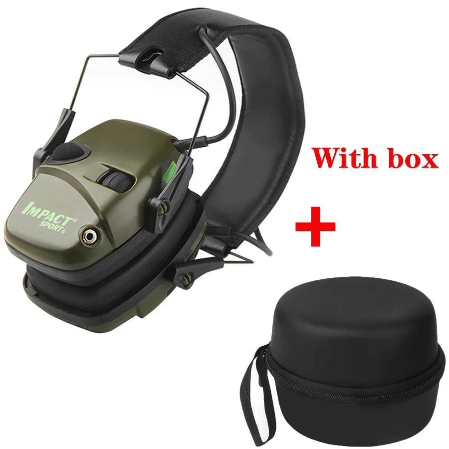 Casque anti-bruit tactique IMPACT Sport Vert avec étui de protection pour une utilisation en extérieur