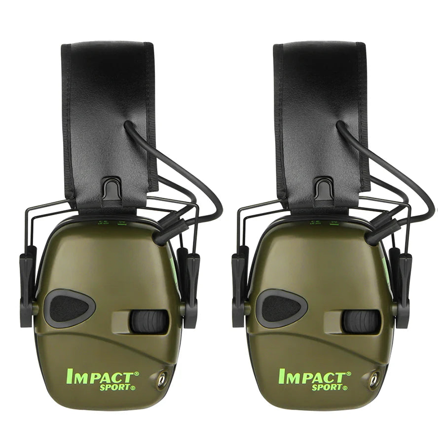 Casque anti-bruit tactique Impact Sport en vert avec commandes pour protection sonore