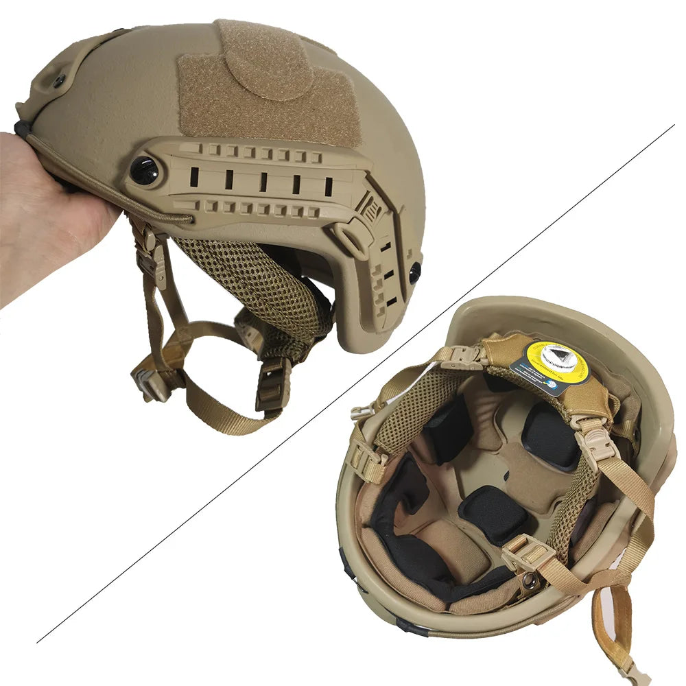 Casque anti-impact haute sécurité beige avec système de fixation réglable pour protection optimale