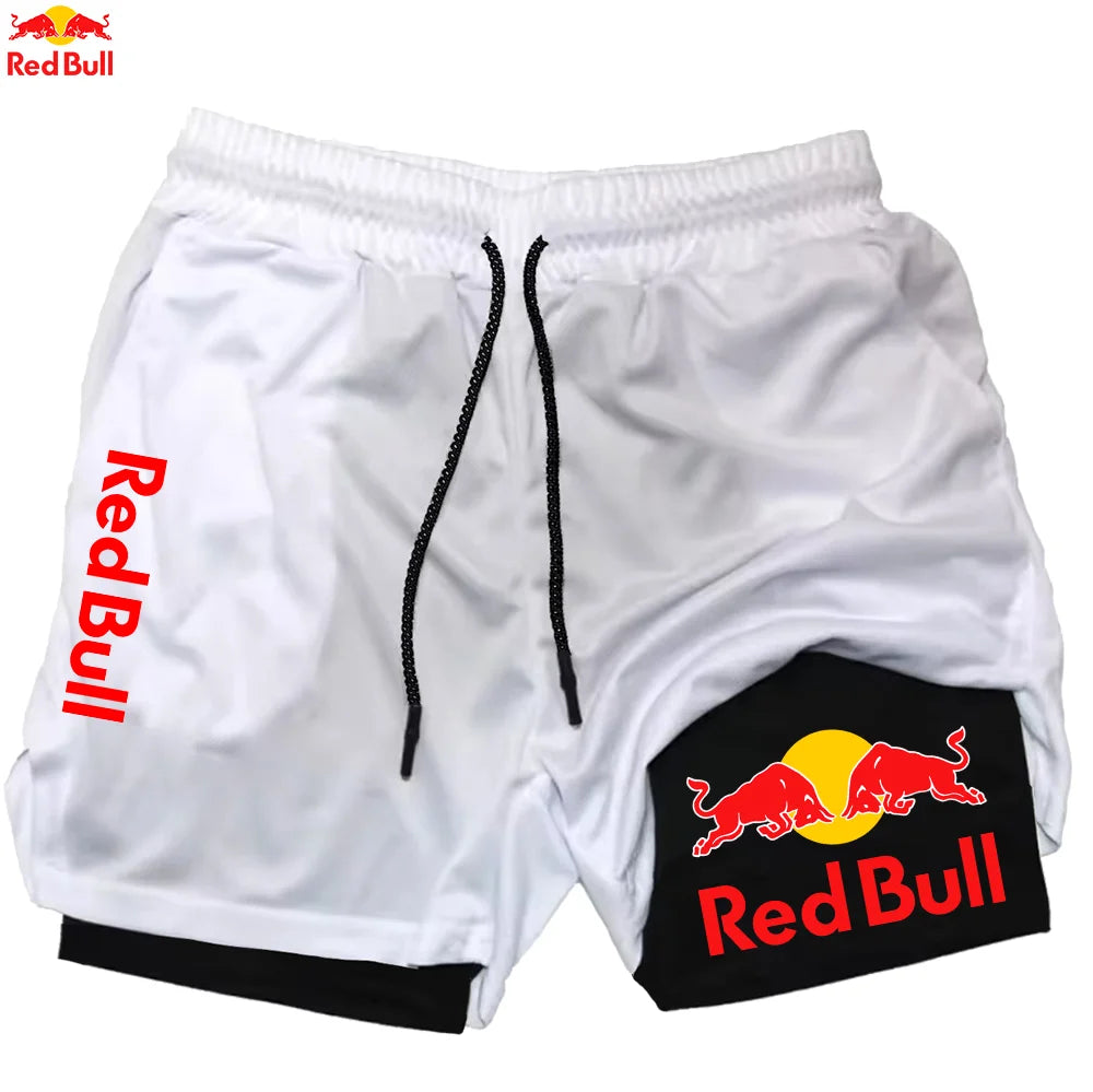 Short Red Bull sport blancs avec logo Red Bull pour un look athlétique et décontracté