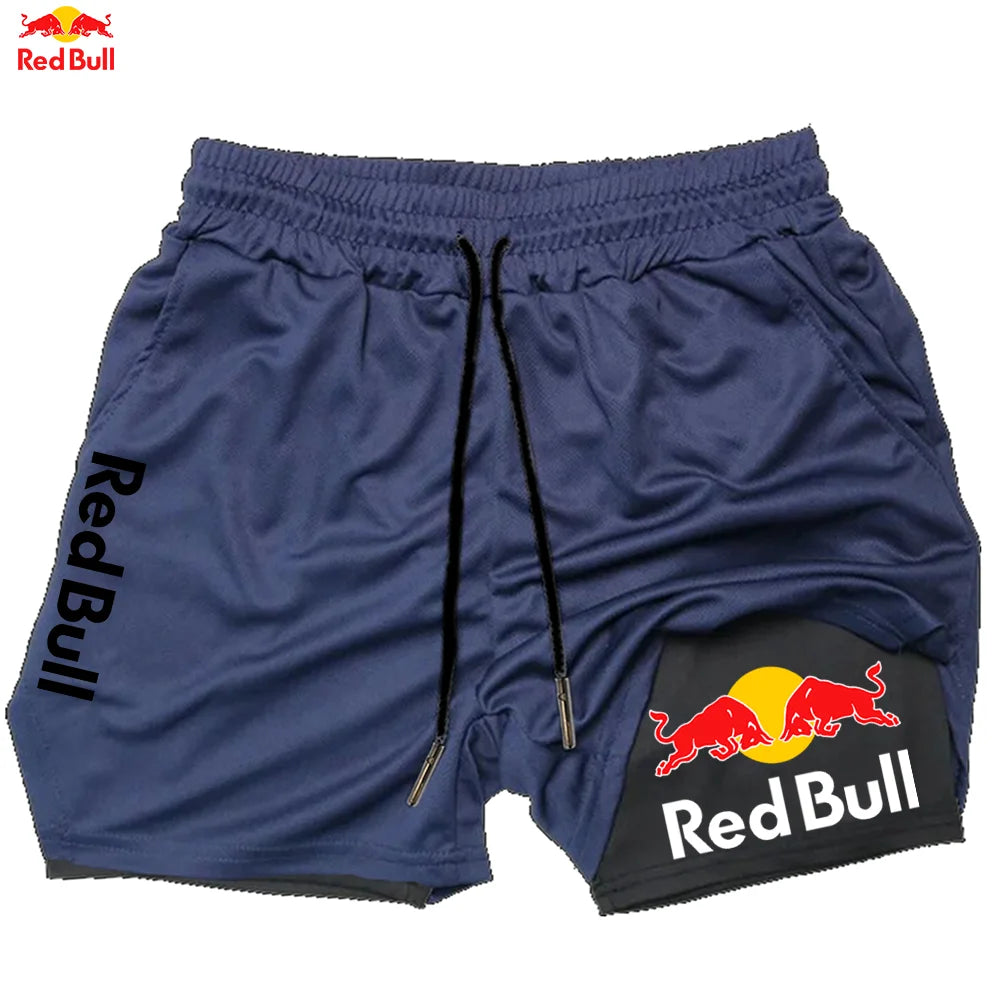 Short Red Bull sport en bleu avec logo Red Bull sur le côté pour les activités sportives