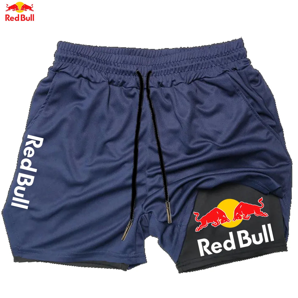 Short Red Bull sport en bleu marine avec logo sur le côté pour les activités sportives