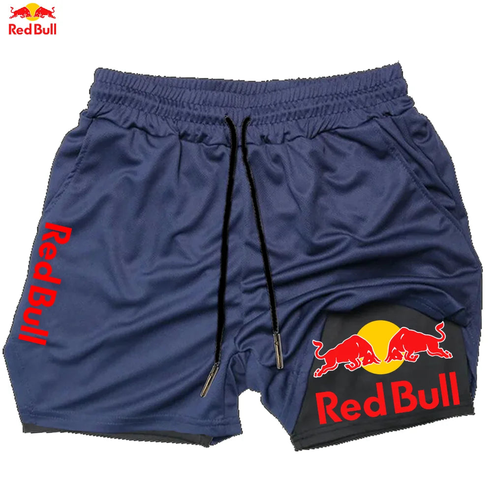 Shorts Red Bull sport en bleu marine avec logo Red Bull sur le côté pour les activités sportives