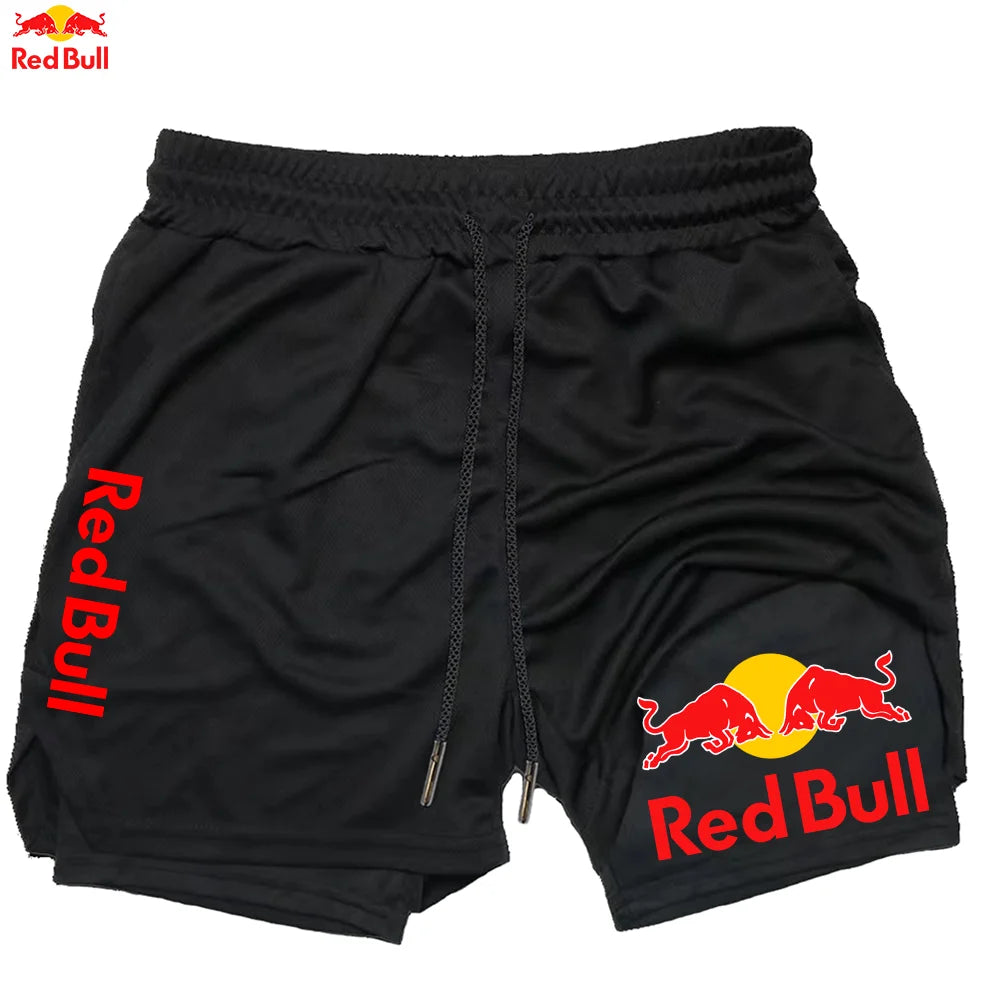 Shorts Red Bull sport en noir avec logo Red Bull sur les côtés pour les activités sportives