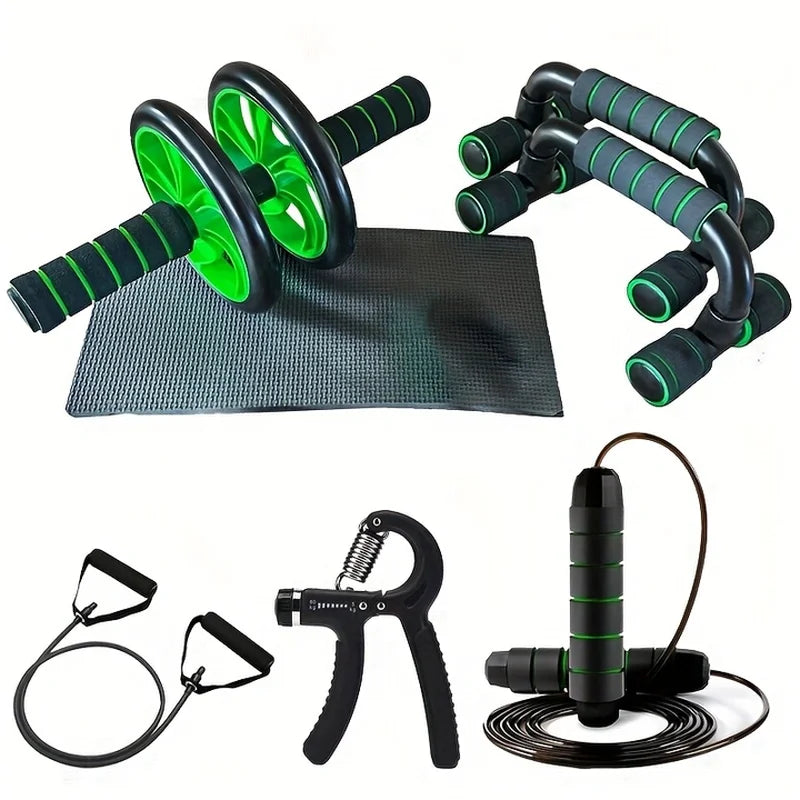 Ensemble d'accessoires pour gym à domicile avec roulettes, bandes de résistance et corde à sauter
