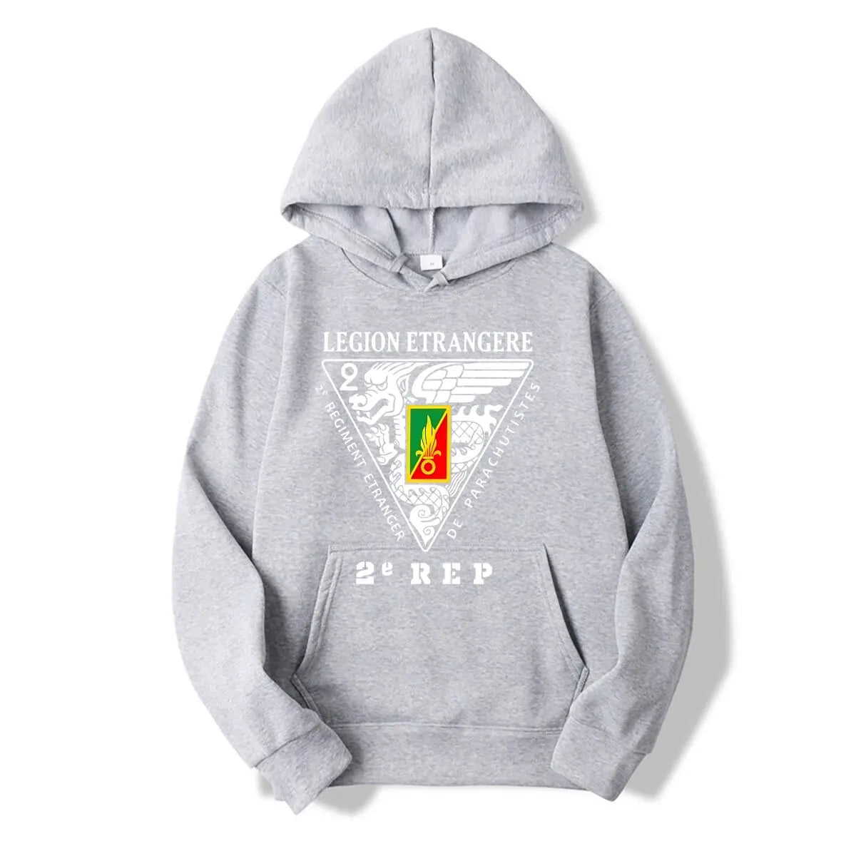 Sweat à capuche Légion étrangère gris avec logo et écusson du 2e REP
