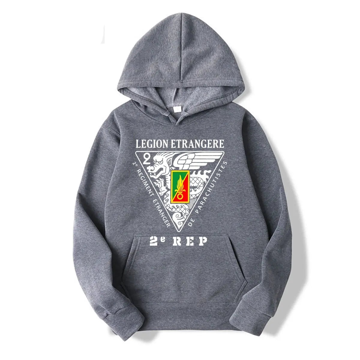 Sweat à capuche Légion étrangère gris avec logo et emblème distinctif du 2e REP