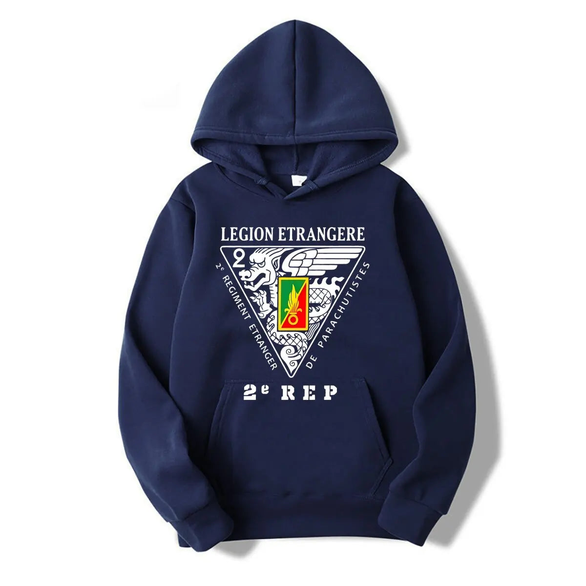 Sweat à capuche Légion étrangère avec logo 2e REP et design militaire en bleu marine