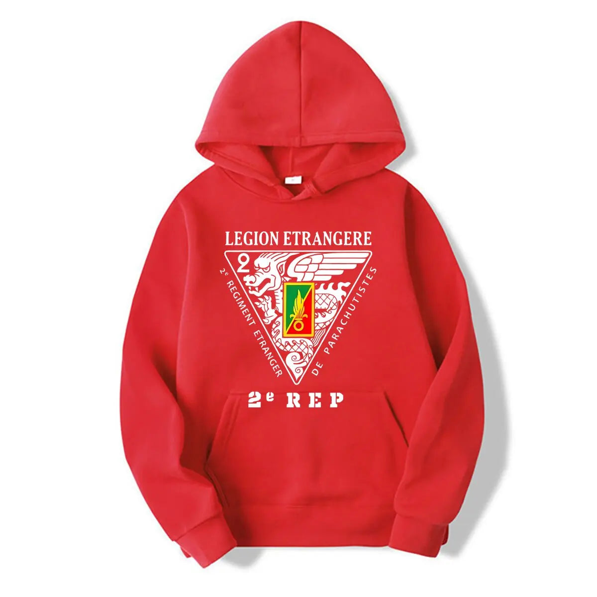 Sweat à capuche Légion étrangère en rouge avec logo et inscription 2e REP.