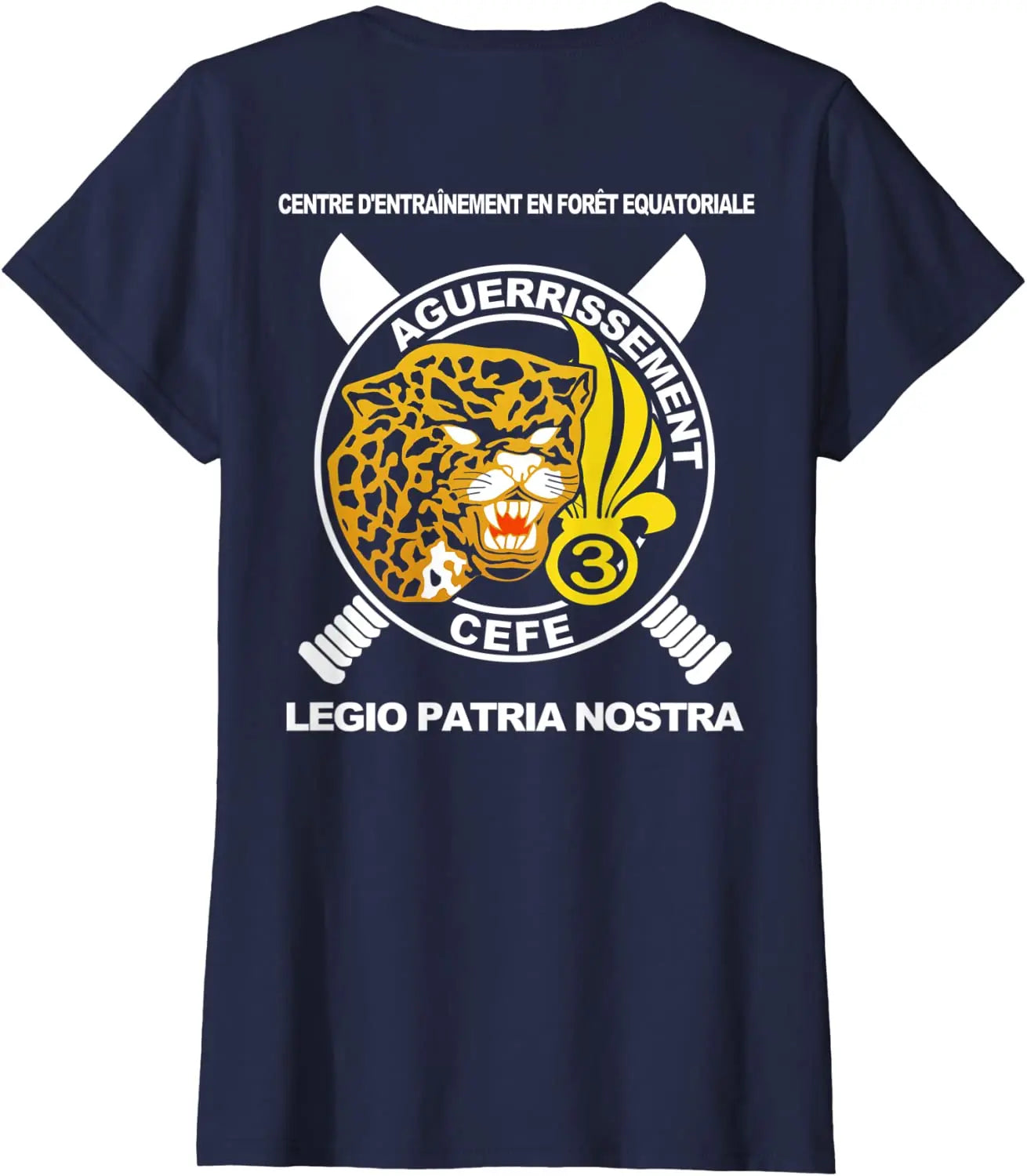 T-shirt Légion étrangère avec motif de jaguar et inscription sur le dos en bleu marine
