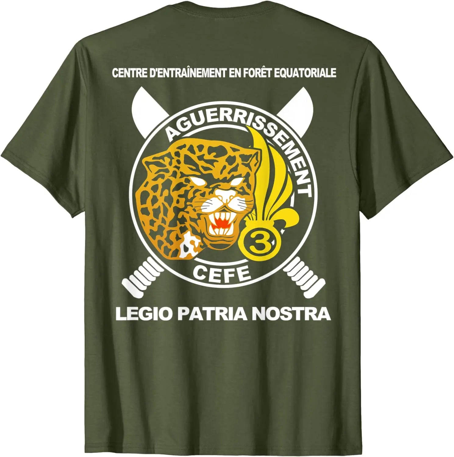T-shirt Légion étrangère avec motif de tigre et inscription sur le dos en vert olive
