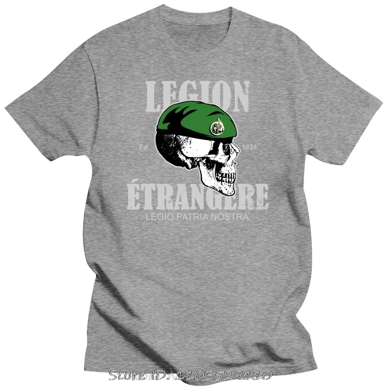 T-shirt Légion Étrangère avec un motif de crâne et le logo emblématique sur fond gris