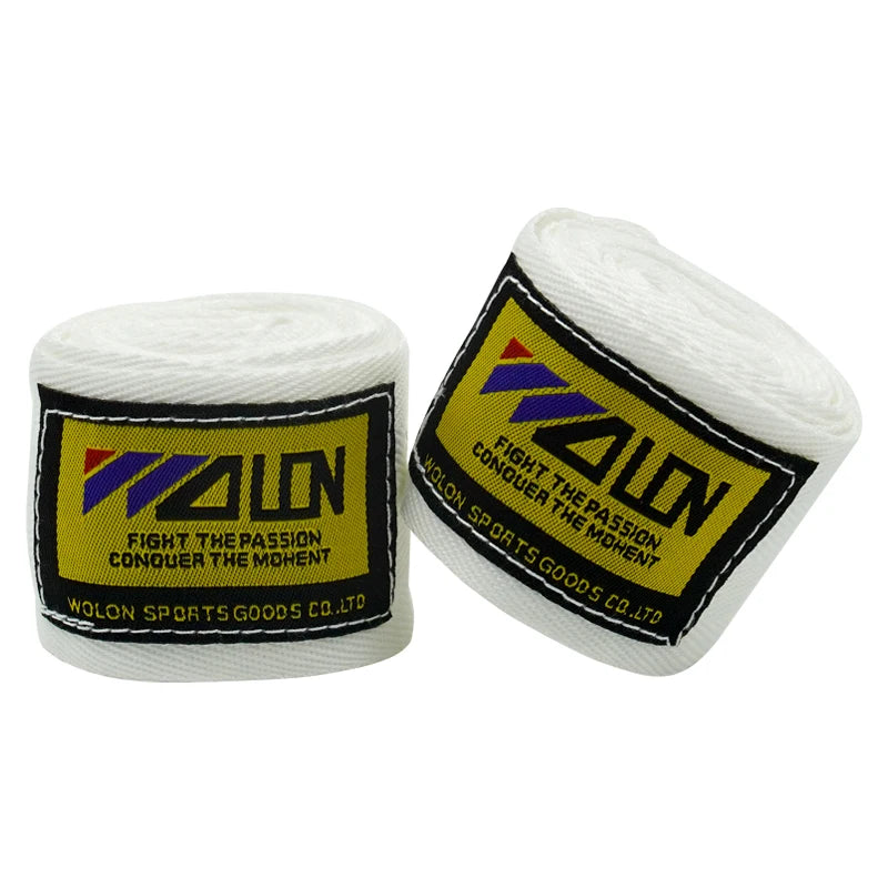 Bandes de boxe protection Wolon en blanc, idéales pour un soutien optimal durant les entraînements