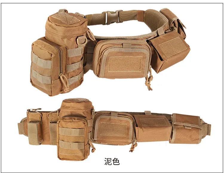 Ceinture tactique militaire de Sentinelle Alpha avec plusieurs poches et porte-bouteille, couleur marron