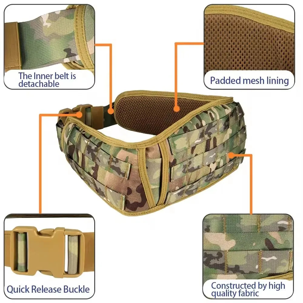 Ceinture tactique militaire en tissu robuste avec doublure en mesh rembourrée et boucle de libération rapide