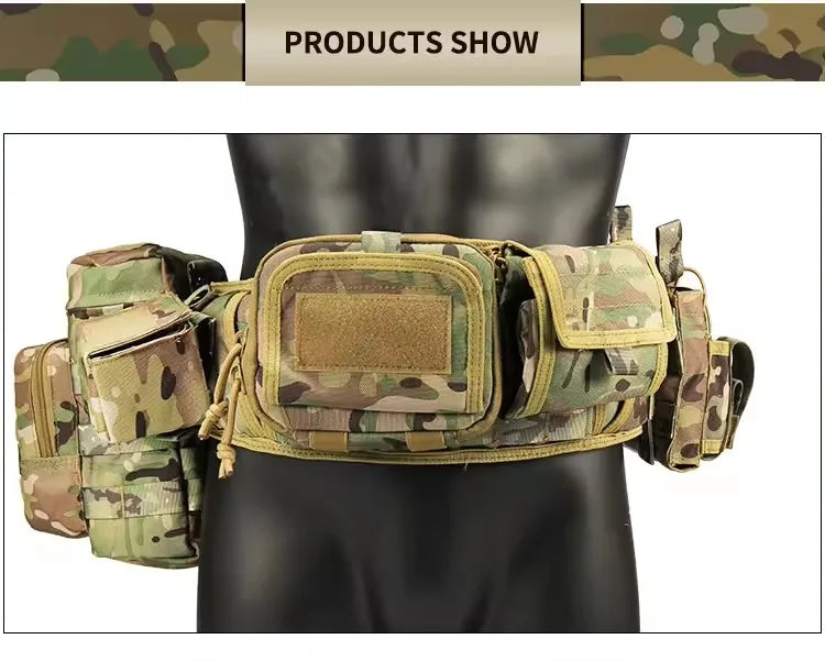 Ceinture tactique militaire camouflée avec poches multiples pour le rangement d'équipement essentiel