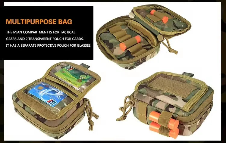 Sac multifonction avec compartiment principal pour équipements tactiques et poche séparée pour lunettes