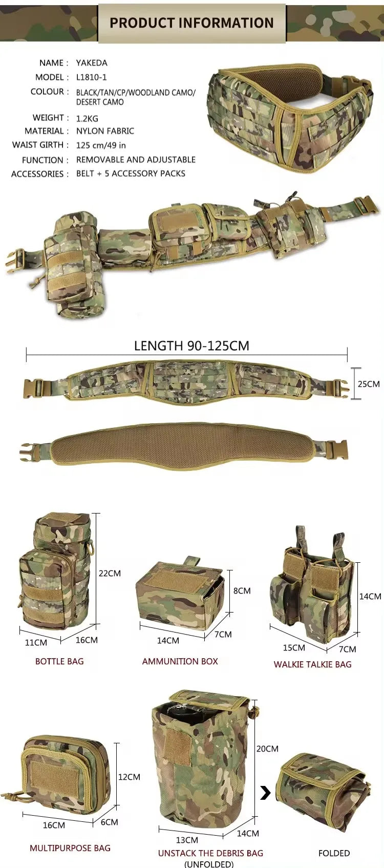 Ceinture tactique militaire de Sentinelle Alpha avec poche multifonction et sac à bouteilles